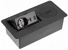 Розетка встраиваемая полуавтоматическая GTV 1-м.+беспроводная зарядка+2xUSB 212х118х70мм черный картинка